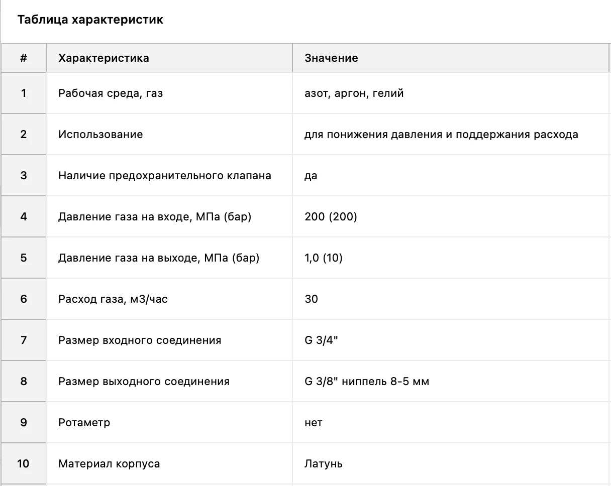 Регулятор 6000 (60H3905028). Ar-N-He, 200/10 бар, вх. G3/4; вых. G3/8" ниппель 10-5 мм