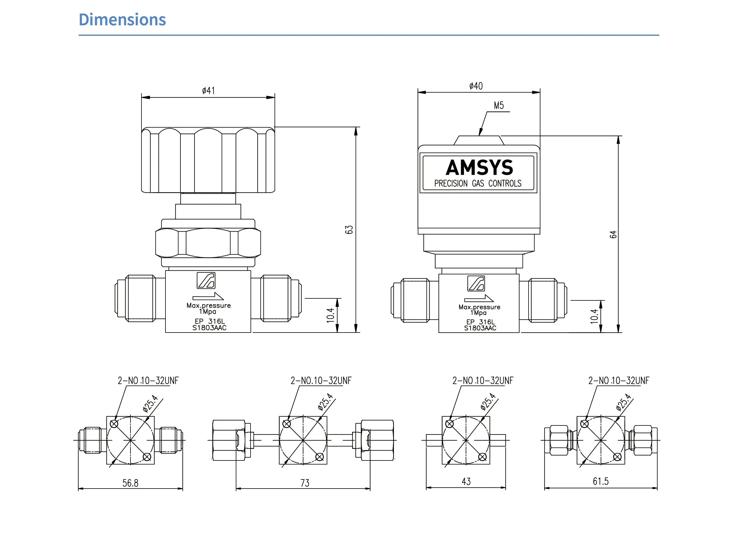 Клапан мембранный AMFLO, DV13P пневматический, нержавеющий SS316L, 10 bar, 2-х портовый Cv=0.3